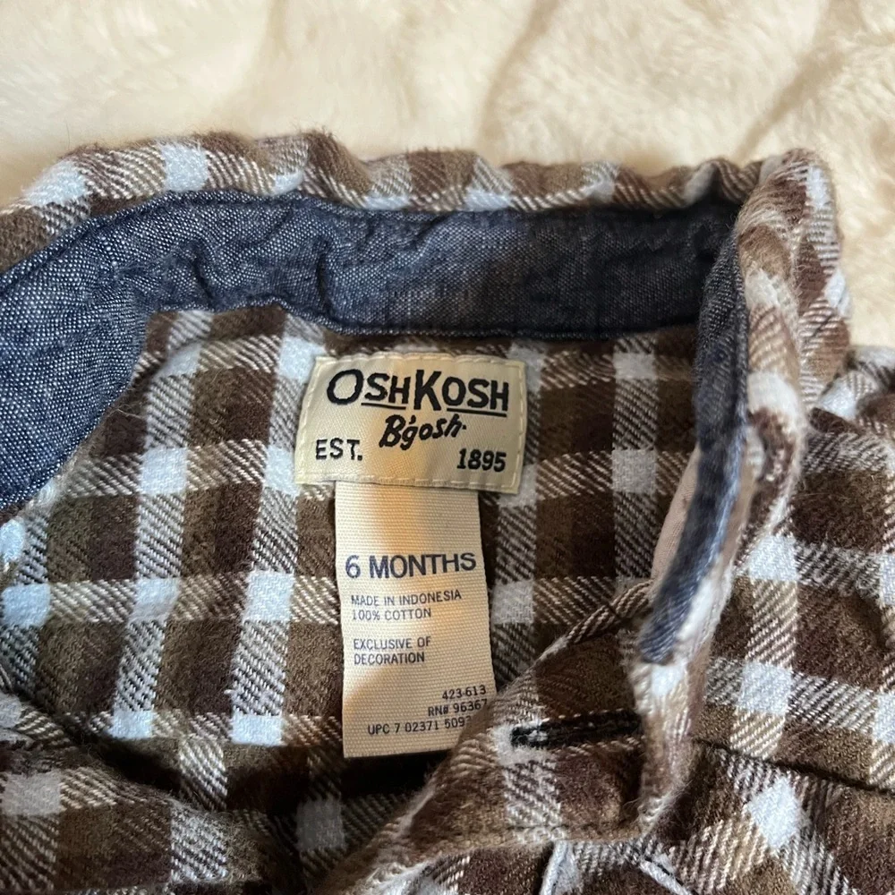 Oshkosh 6M Baby Infant Lumberjack Checkered Flannel Plaid Long Sleeve Bodysuit